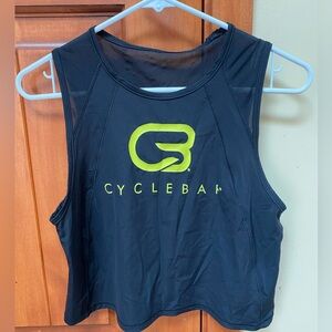 CycleBar crop tank, black with yellow font, medium, no flaws